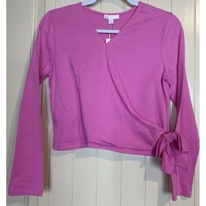 GB Girls V-neck Faux Wrap Tie front Long Sleeve Top shirt Sz XL pink NWT cotton